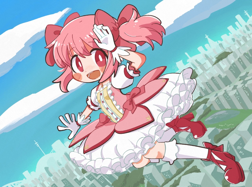 1girl, absurdres, ankle_ribbon, ankle_socks, aqua_sky, arm_at_side, black_outline, blue_sky