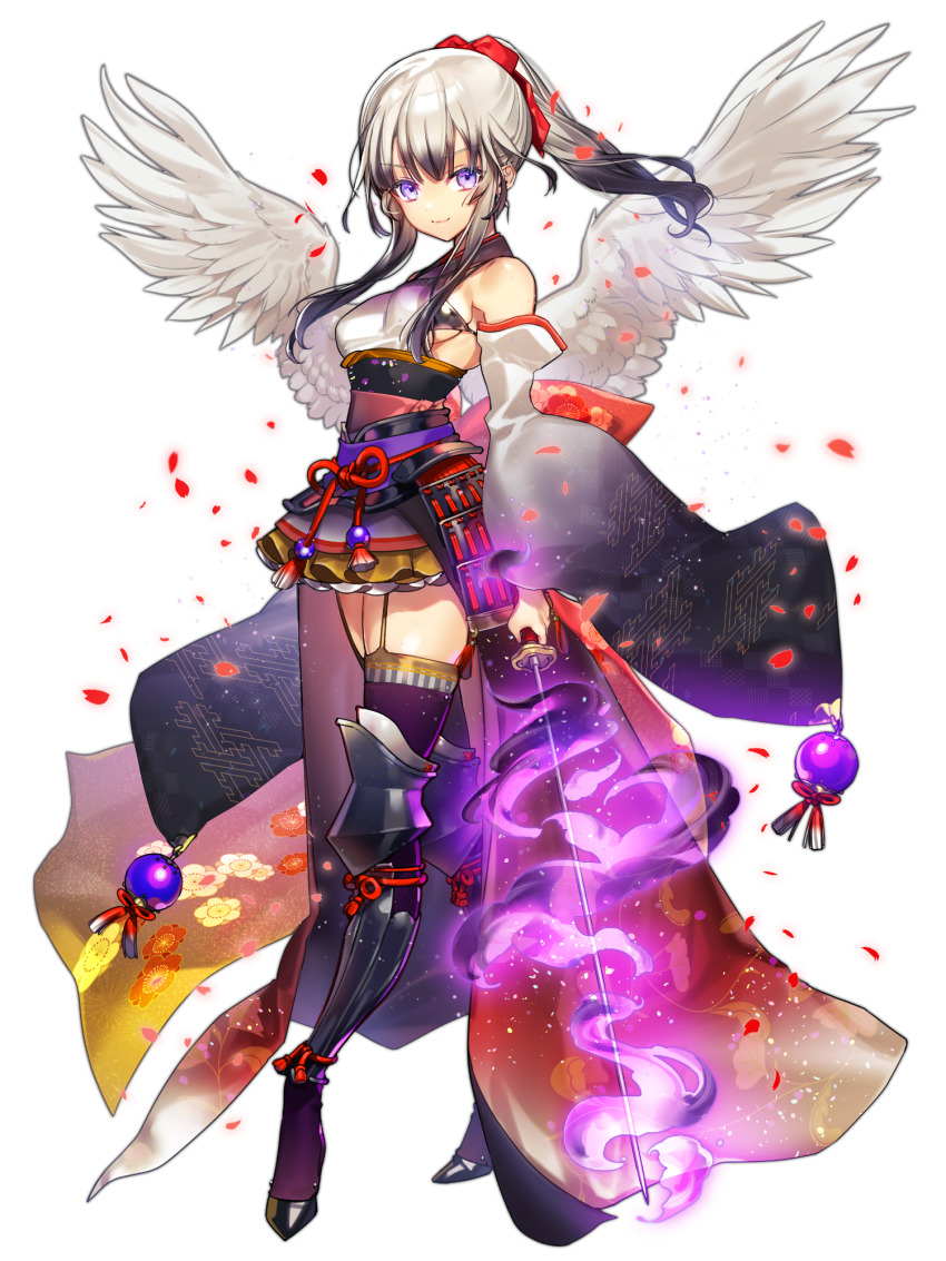 1girl, black_thighhighs, bow, breasts, chain_paradox, chloe_blanche, detached_sleeves, full_body