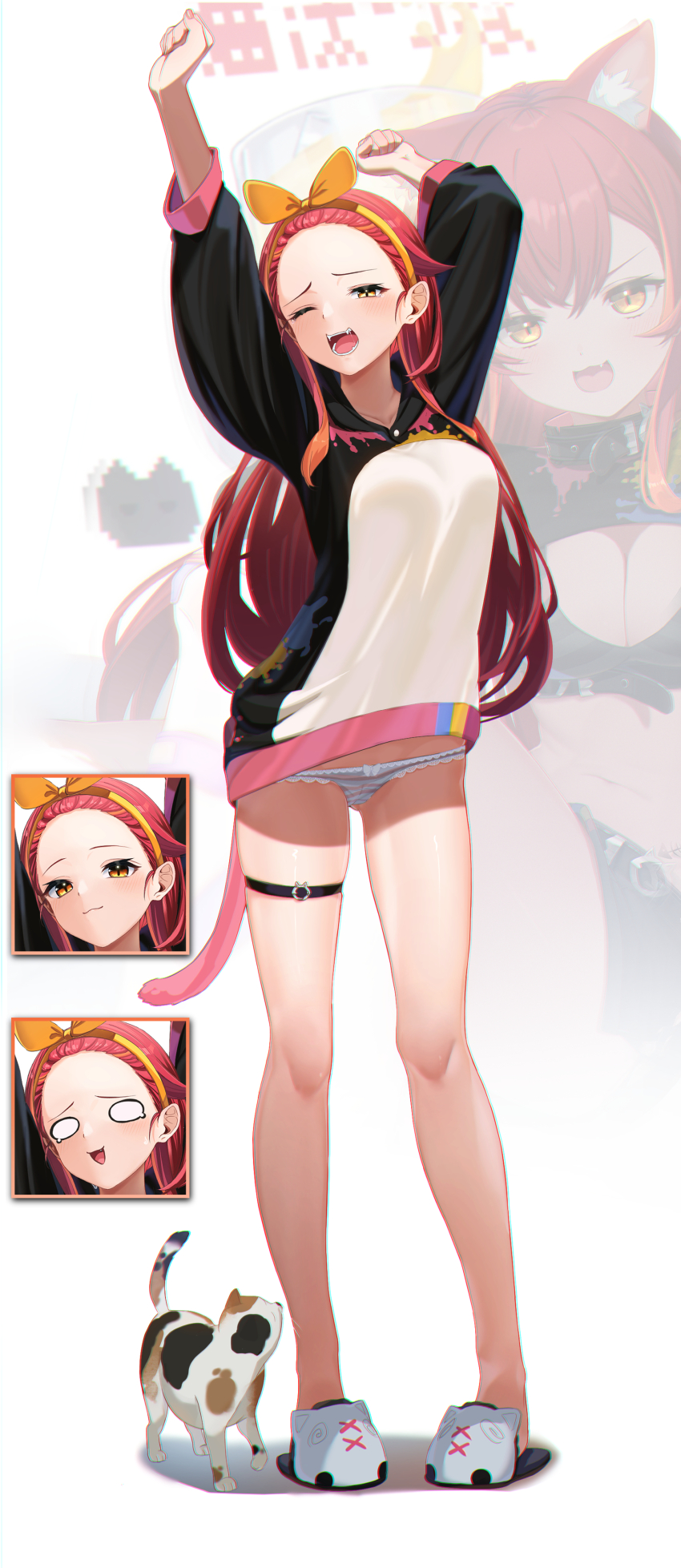 absurdres, animal_ears, arurire, bandaid, bandaid_on_leg, bare_legs, black_collar, breasts