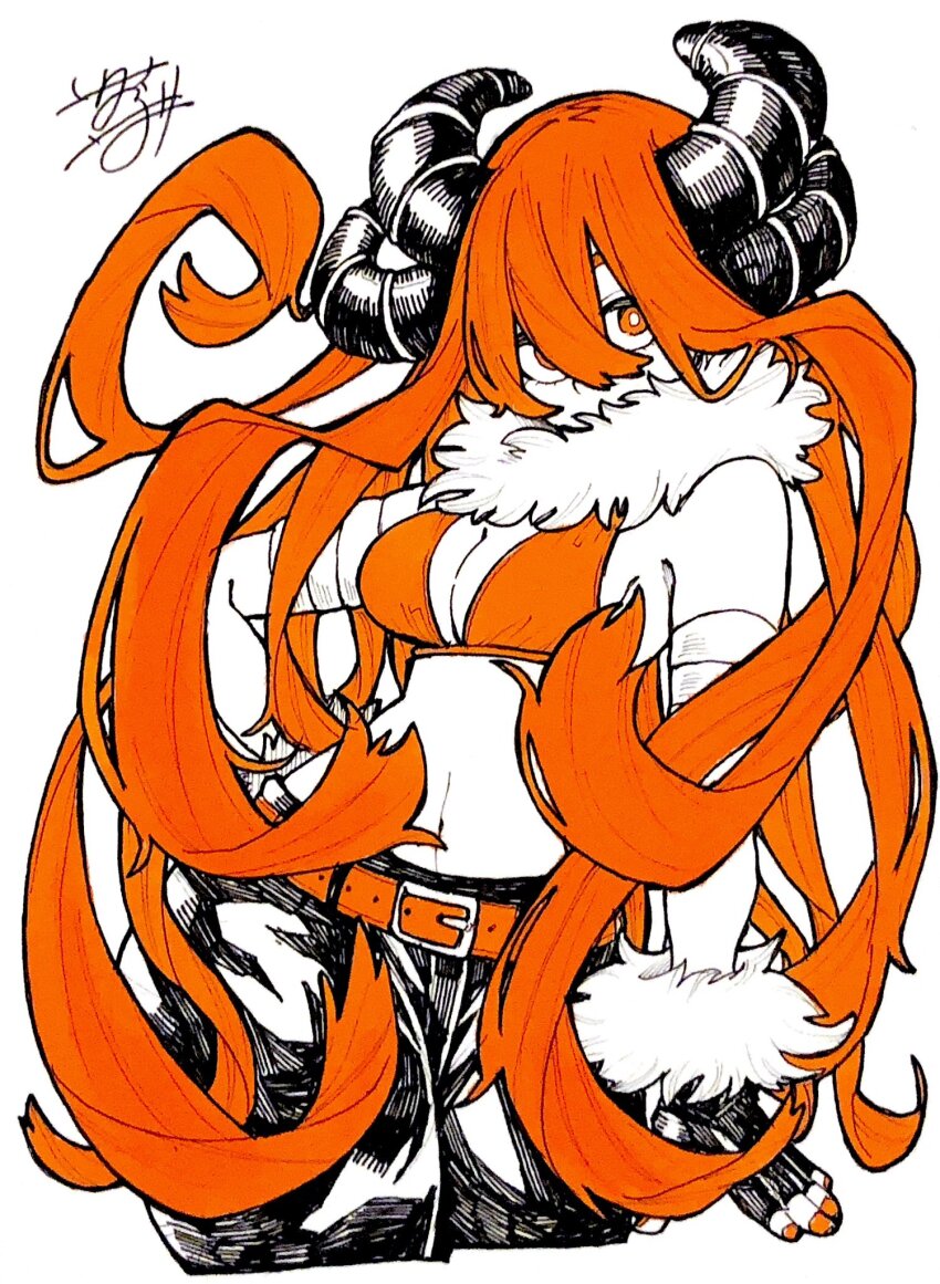 1girl, all_yellow777, bandaged_arm, bandages, belt, bikini, bikini_top_only, black_pants