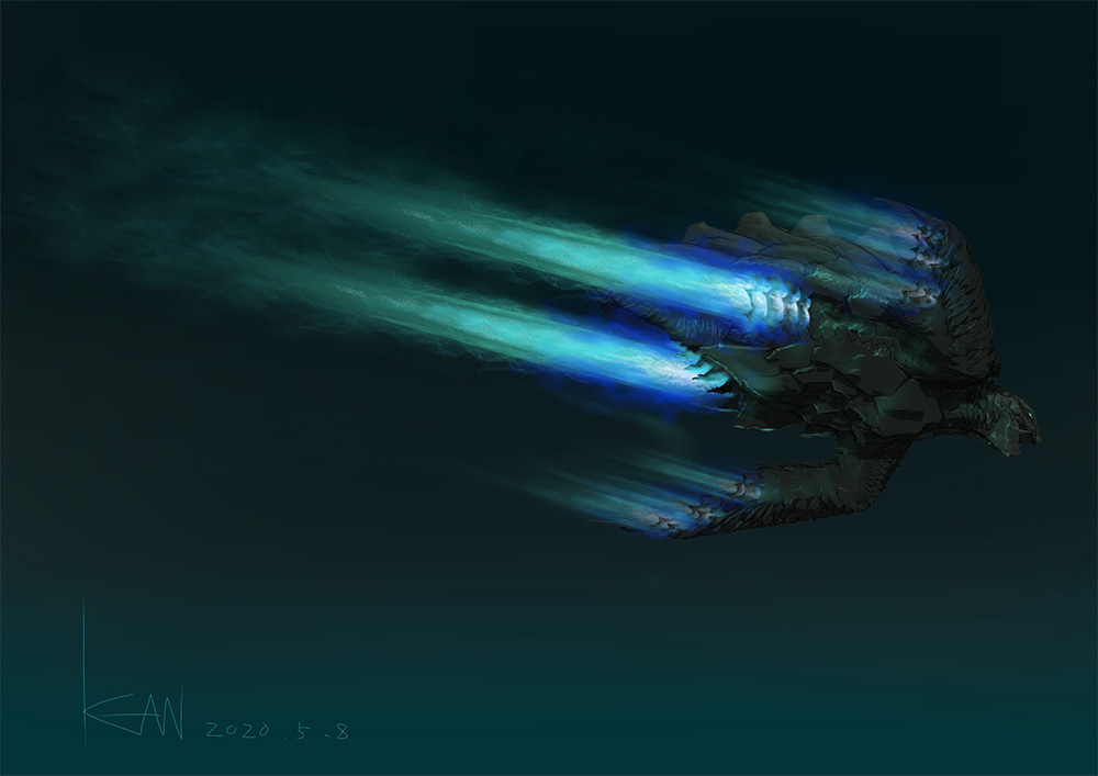 artist_name, black_background, black_sky, blue_fire, body_markings, concept_art, dated, energy