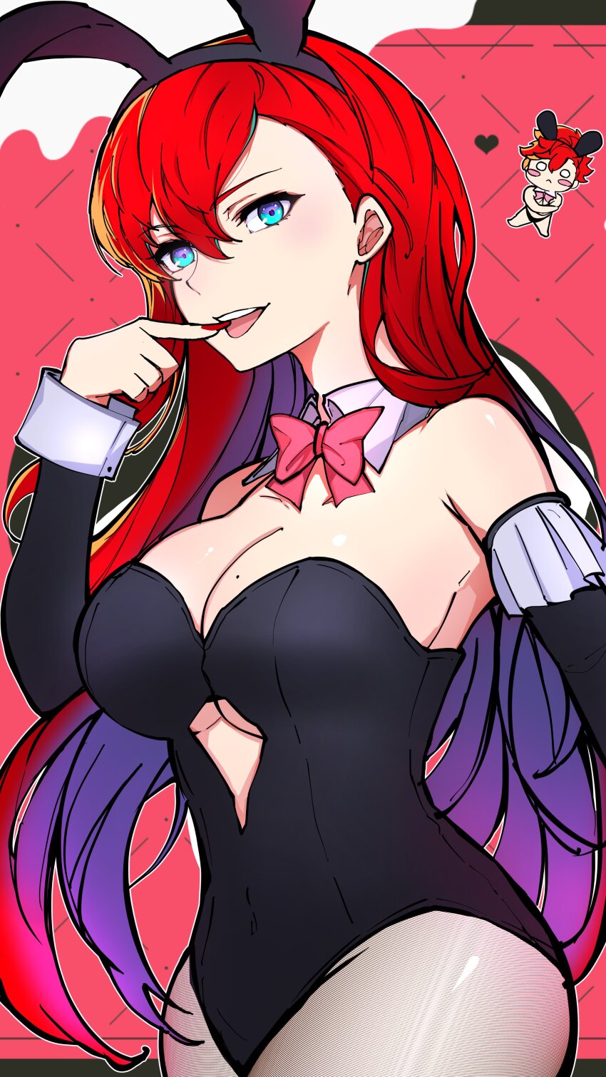 1boy, 1girl, :d, absurdres, animal_ears, aqua_eyes, argyle_background, argyle_clothes