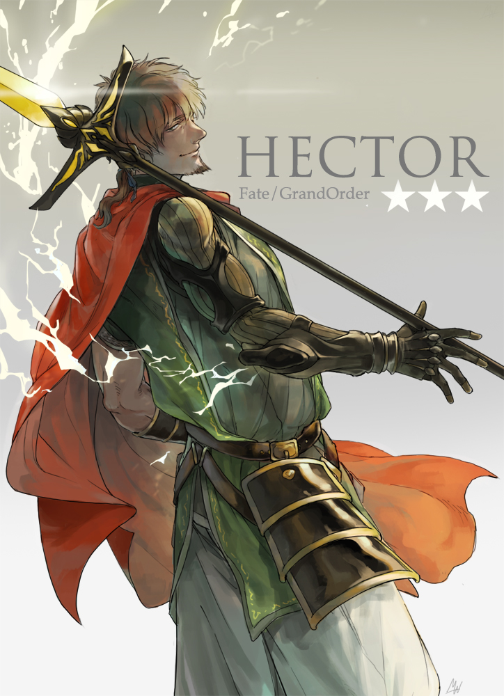 1boy, 7luna, blue_ribbon, cape, character_name, closed_mouth, copyright_name, electricity