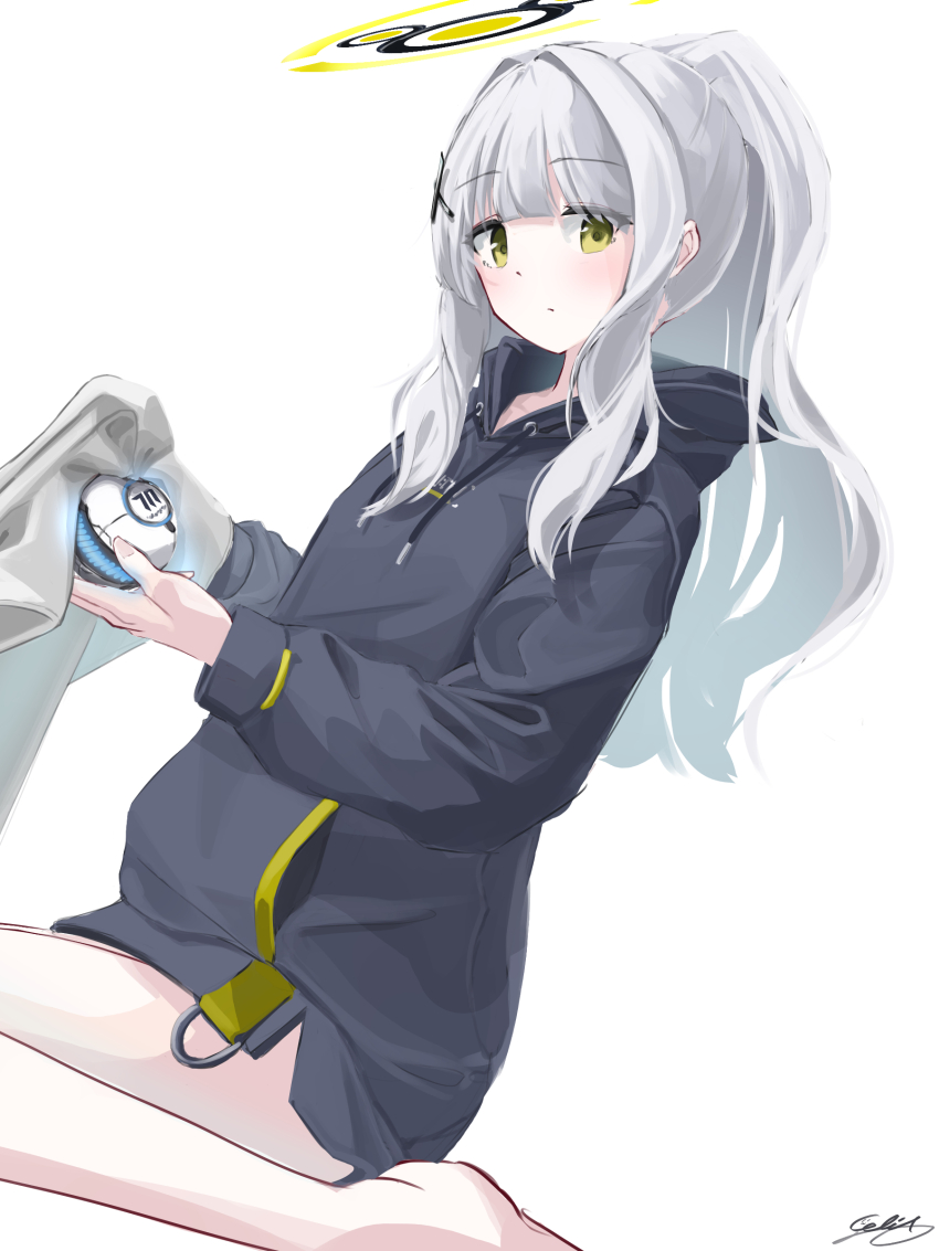 1girl, absurdres, ball, barefoot, blue_archive, blue_eyes, celia_1315, green_hair