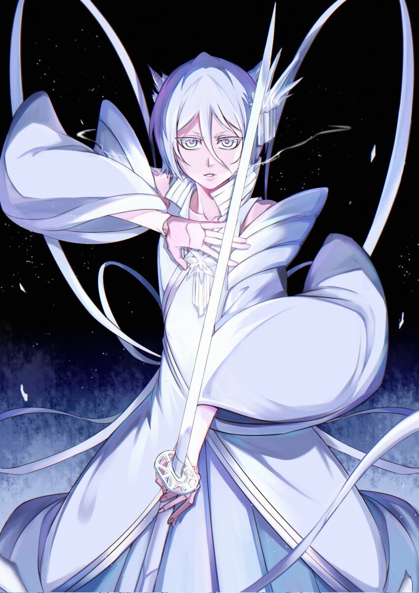 1girl, bankai, bleach, bleach:_sennen_kessen-hen, hair_ornament, hakka_no_togame_(bankai), highres, holding