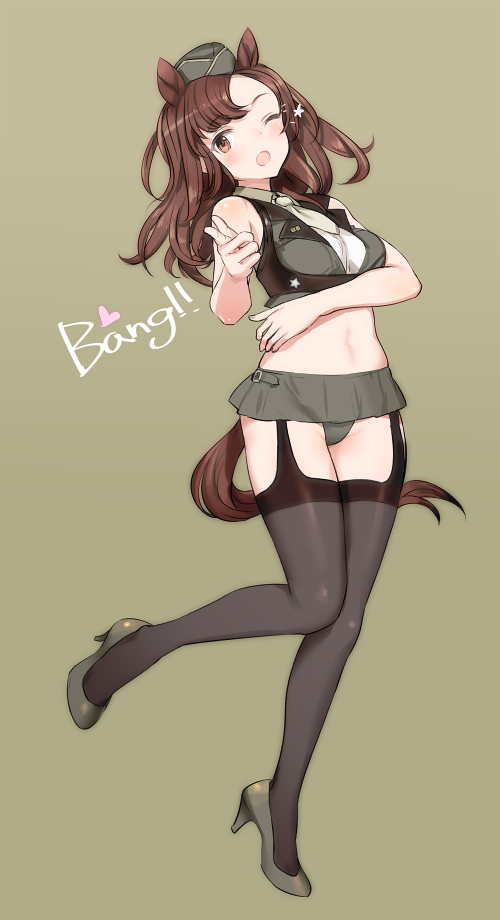 1girl, animal_ears, brown_eyes, brown_hair, english_text, full_body, garter_straps, grace_maitland_steward