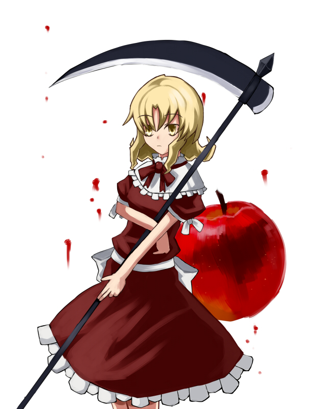 1girl, apple, blonde_hair, elly_(touhou), female_focus, food, fruit, lotus_land_story