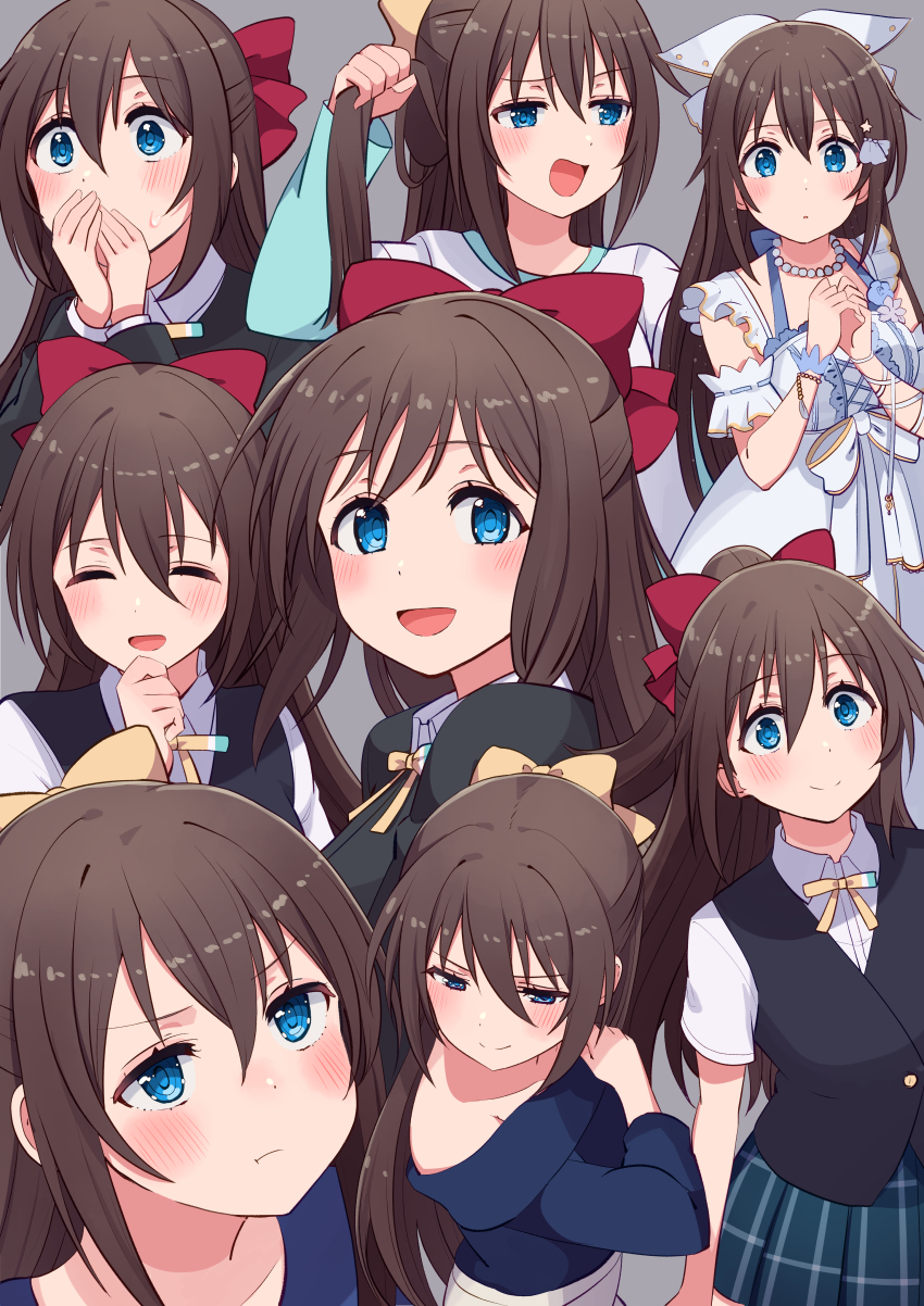 1girl, absurdres, anata_no_risou_no_heroine, birthday, blue_eyes, blush, brown_hair, collarbone