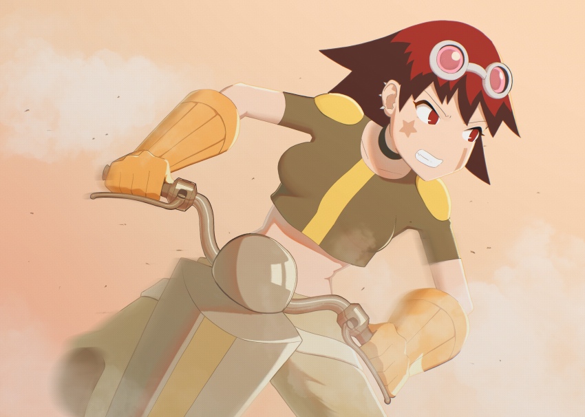 1girl, absurdres, breasts, brown_hair, commentary_request, day, ear_piercing, eva_wei