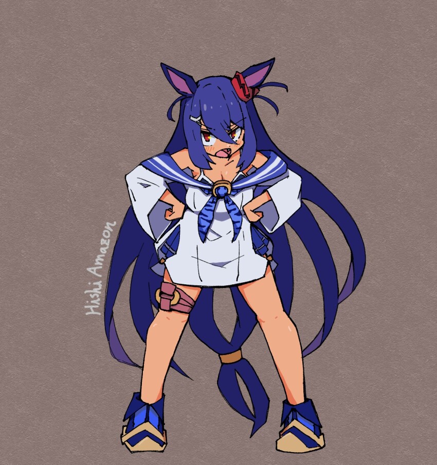 1girl, animal_ears, bare_shoulders, blue_boots, blue_hair, blue_neckerchief, boots, bra