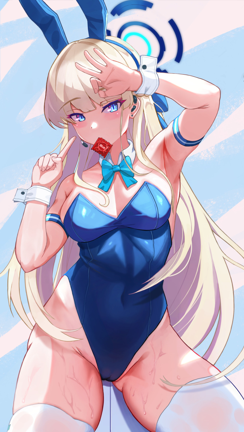 1girl, absurdres, animal_ears, aqua_bow, aqua_bowtie, blonde_hair, blue_archive, blue_eyes