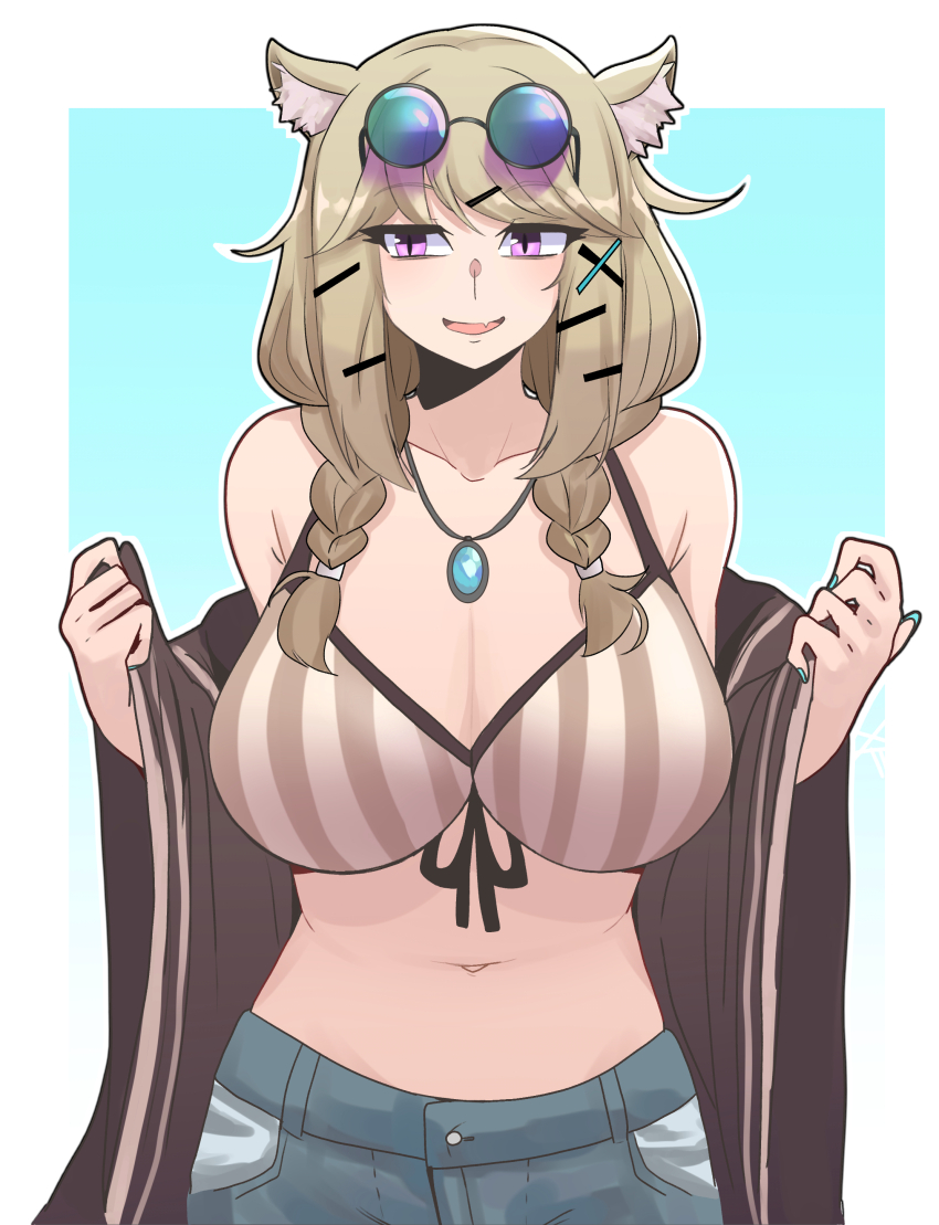 1girl, absurdres, animal_ears, aqua_nails, arknights, bare_shoulders, bikini, breasts