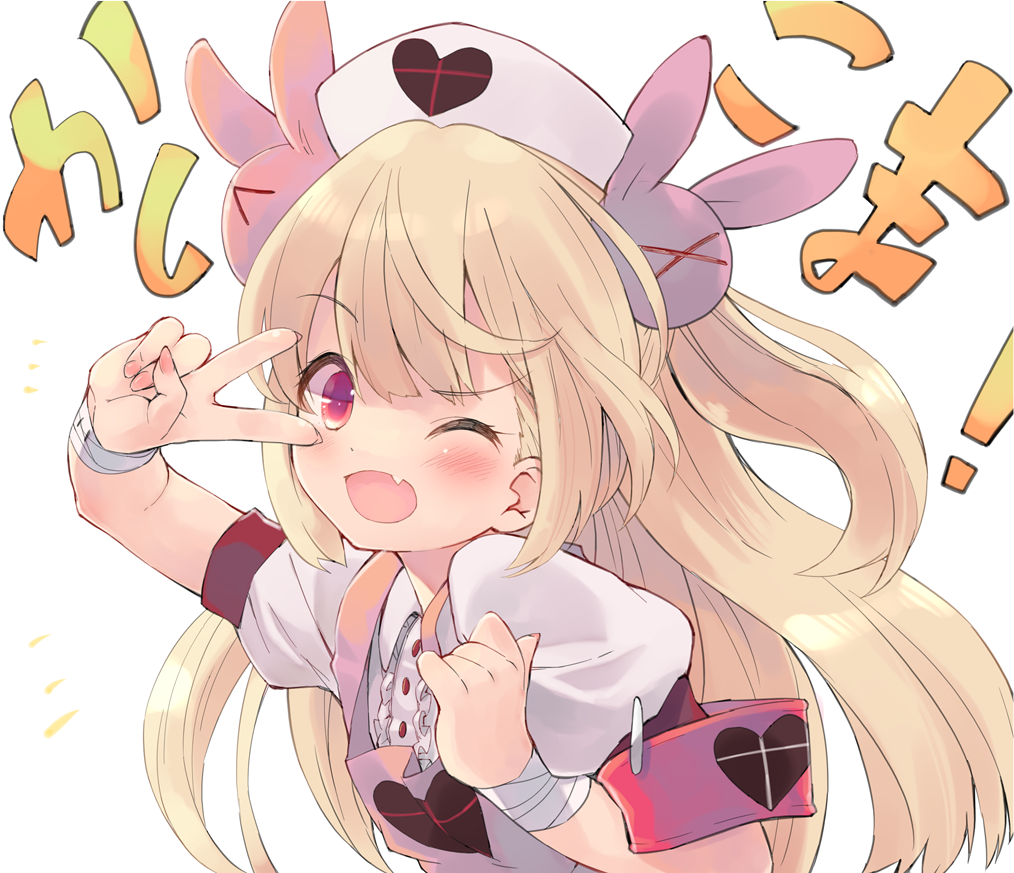 >_<, 1girl, ;d, apron, armband, bandaged_arm, bandaged_wrist, bandages