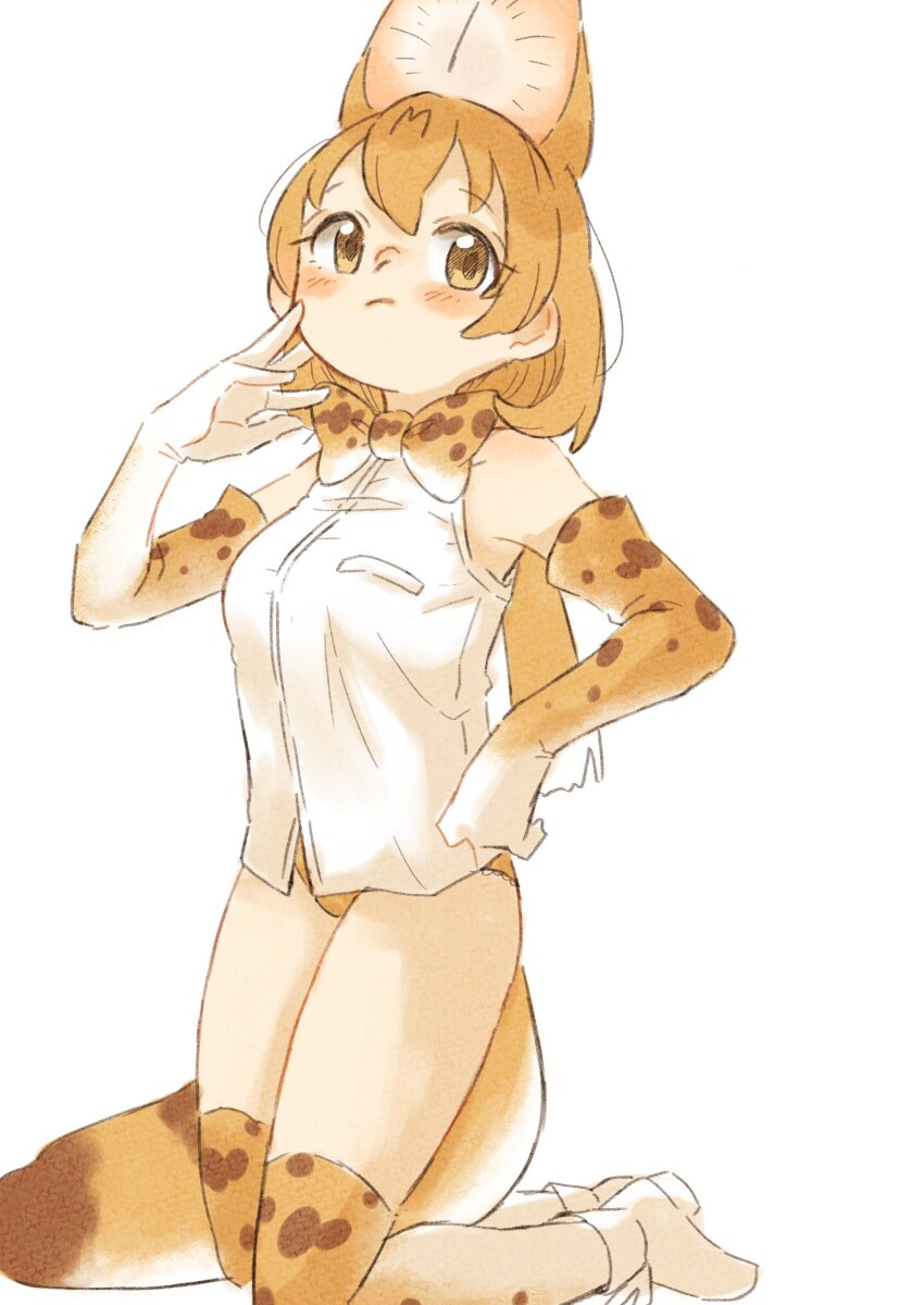 0nanaten, 1girl, animal_ears, animal_print, bare_shoulders, blonde_hair, blush_stickers, bow