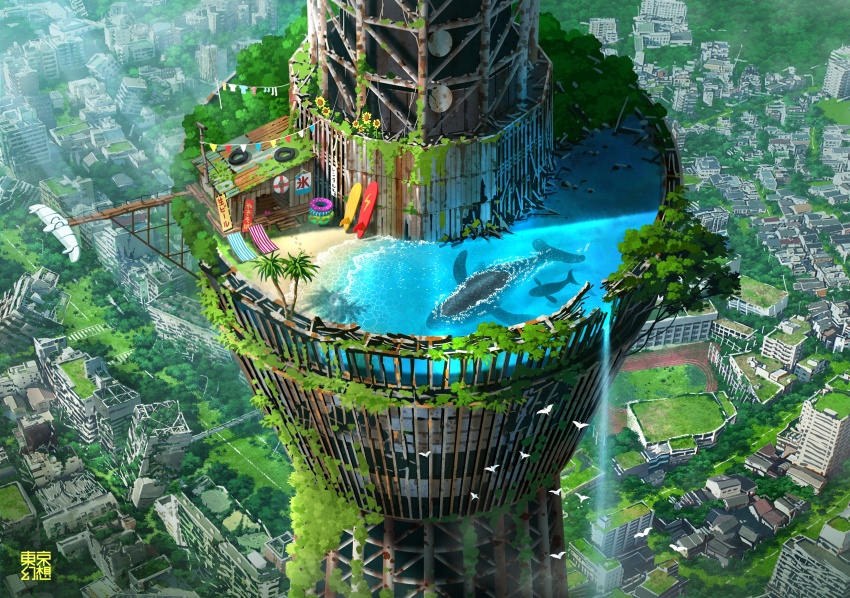 absurdres, animal, bird, chair, clothesline, commentary_request, day, highres