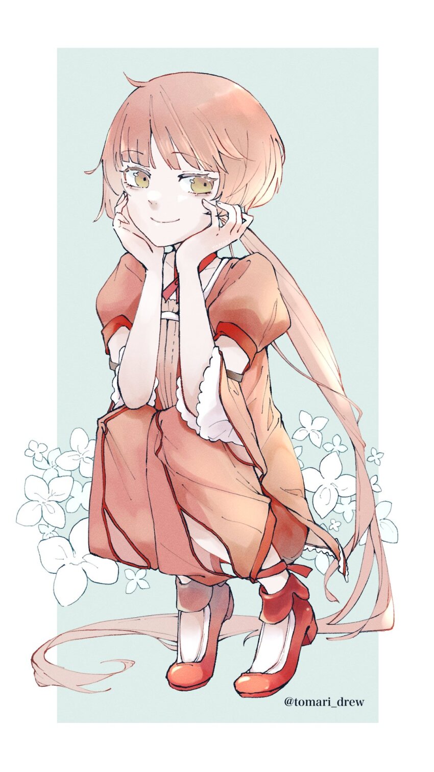 1girl, aqua_background, arm_cutout, blunt_bangs, choker, clothing_cutout, collarbone, colored_eyelashes