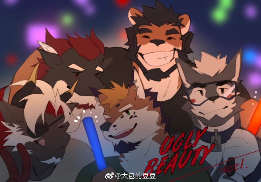 5boys, :q, alca_(wakatanka4), alca_the_lion, animal_ears, bara, beenic, blurry