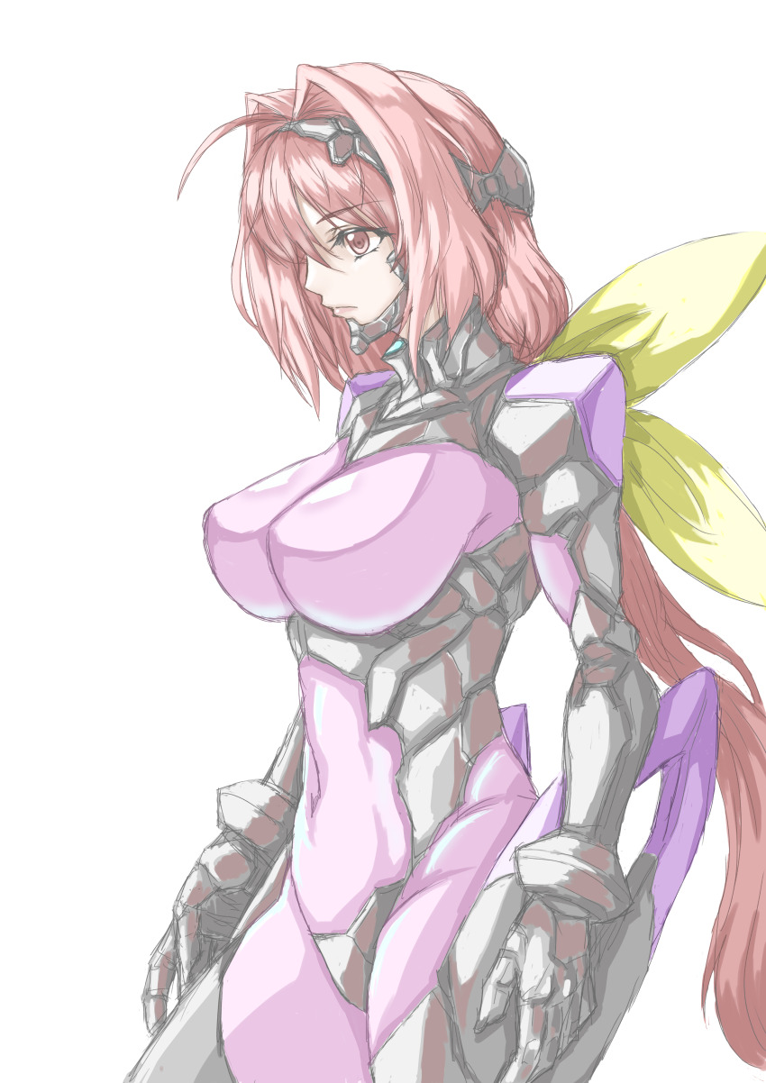 1girl, absurdres, ahoge, black_gloves, bodysuit, breasts, covered_navel, fortified_suit