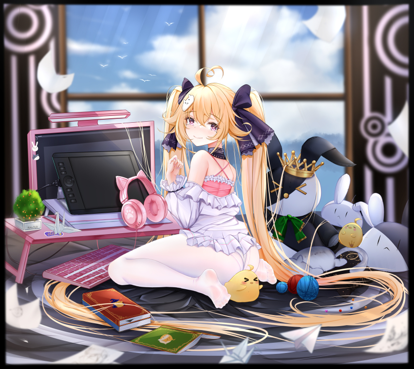 1girl, absurdly_long_hair, absurdres, ahoge, animal_ear_headphones, animal_ears, ass, attilio_regolo_(azur_lane)