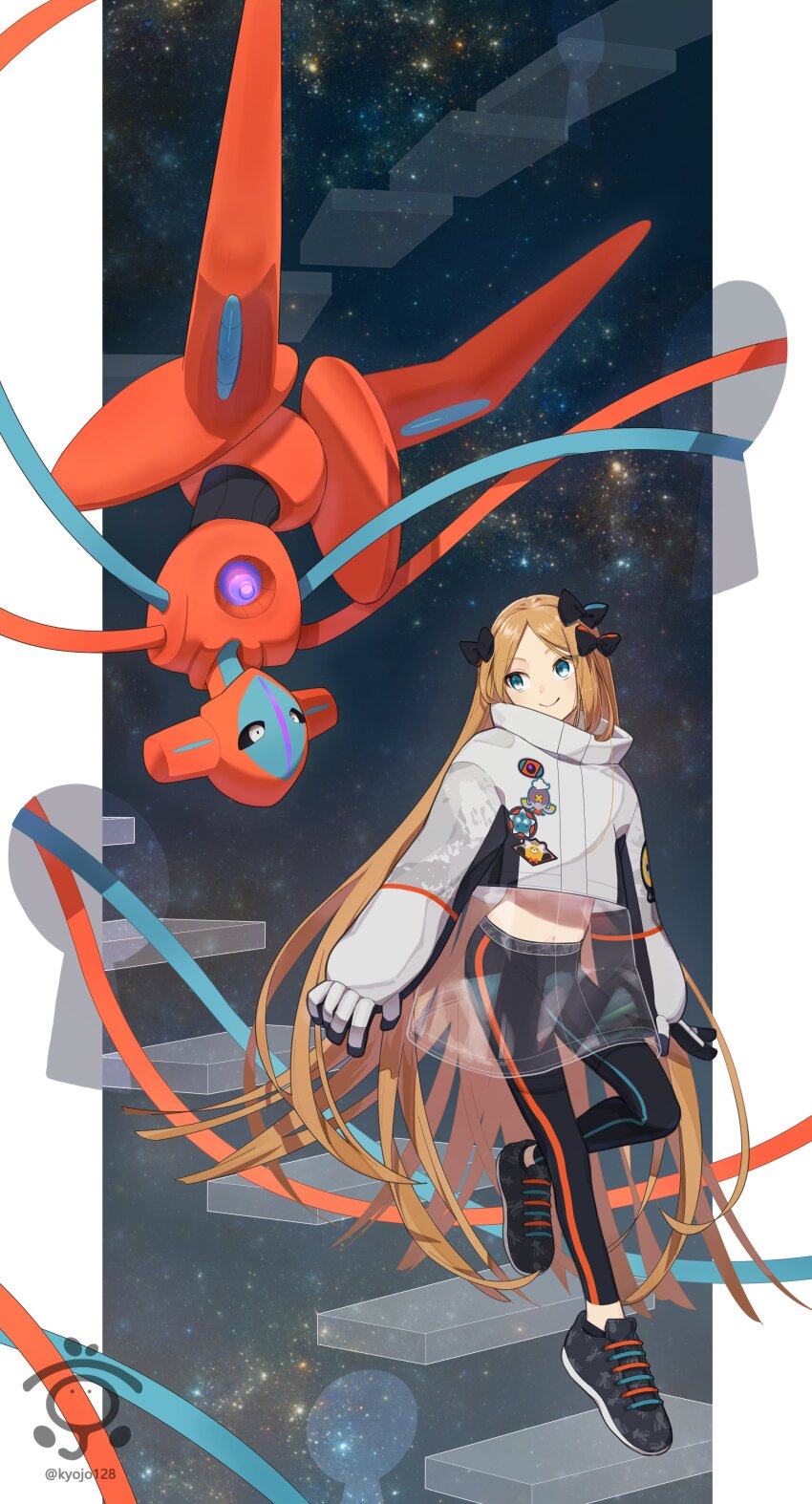 1girl, abigail_williams_(fate), absurdres, alternate_color, alternate_costume, bewear, black_bow, blonde_hair