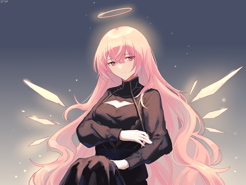 1girl, absurdres, arknights, black_dress, breasts, cleavage, cleavage_cutout, closed_mouth