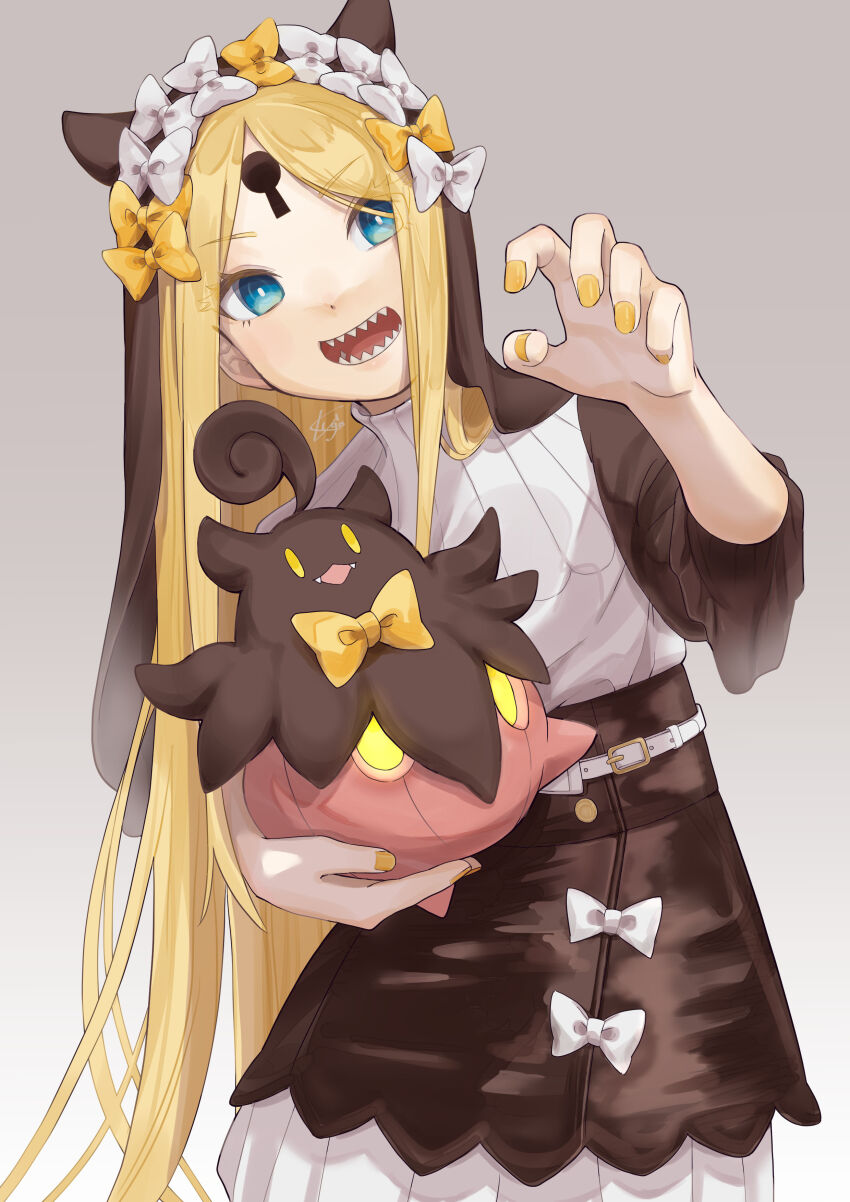 1girl, abigail_williams_(fate), absurdres, alternate_costume, blonde_hair, blue_eyes, bow, claw_pose