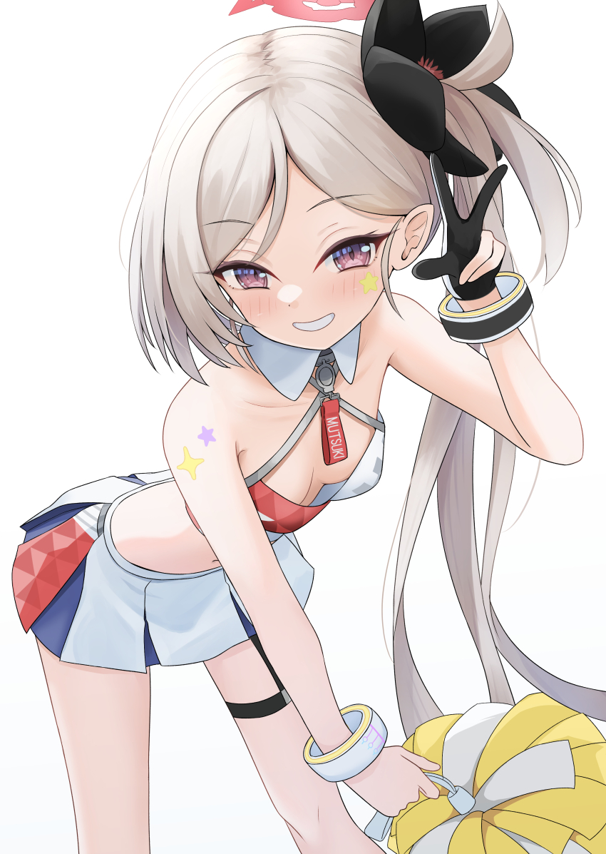 1girl, absurdres, alternate_costume, bare_arms, bare_shoulders, blue_archive, breasts, cheerleader