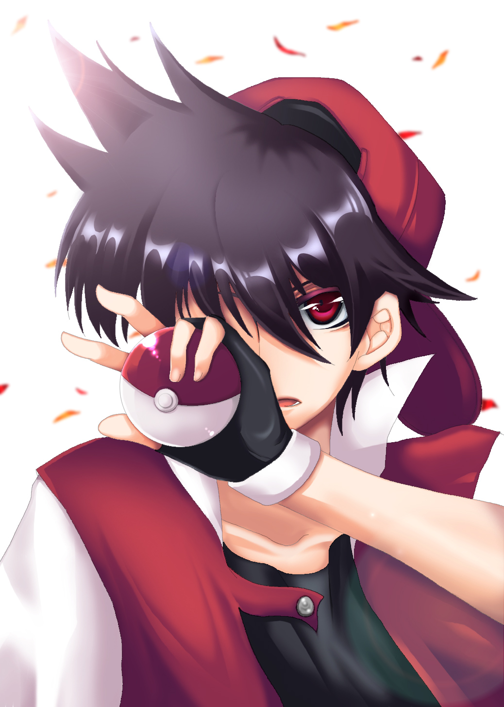 1boy, black_hair, fingerless_gloves, fujiwara_ichi, gloves, hat, highres, holding