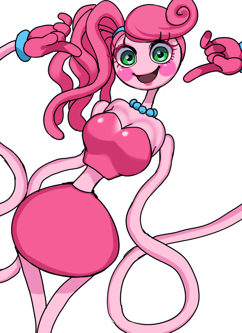 1girl, akitokage, gloves, highres, midriff, mommy_long_legs, pink_hair, poppy_playtime