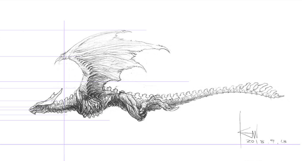 claws, concept_art, crest, dated, emaciated, engi_(animation_studio), flying, full_body, gamera_(series), gamera_-rebirth-, giant, giant_monster, gyaos, kadokawa, kaiju, monochrome, monster, no_humans, official_art, promotional_art, side_profile, signature, sketch, tail, takahama_kan, talons, teeth, torn_wings, wings