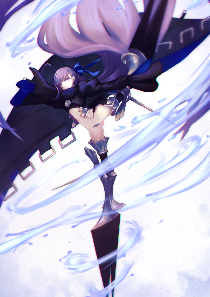 1girl, absurdres, black_jacket, blue_ribbon, crop_top, crotch_plate, fate/grand_order, fate_(series)