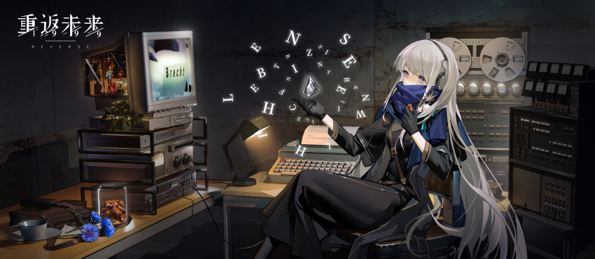 1girl, absurdres, alphabet, bag, belt, bkornblume, black_cloak, black_dress