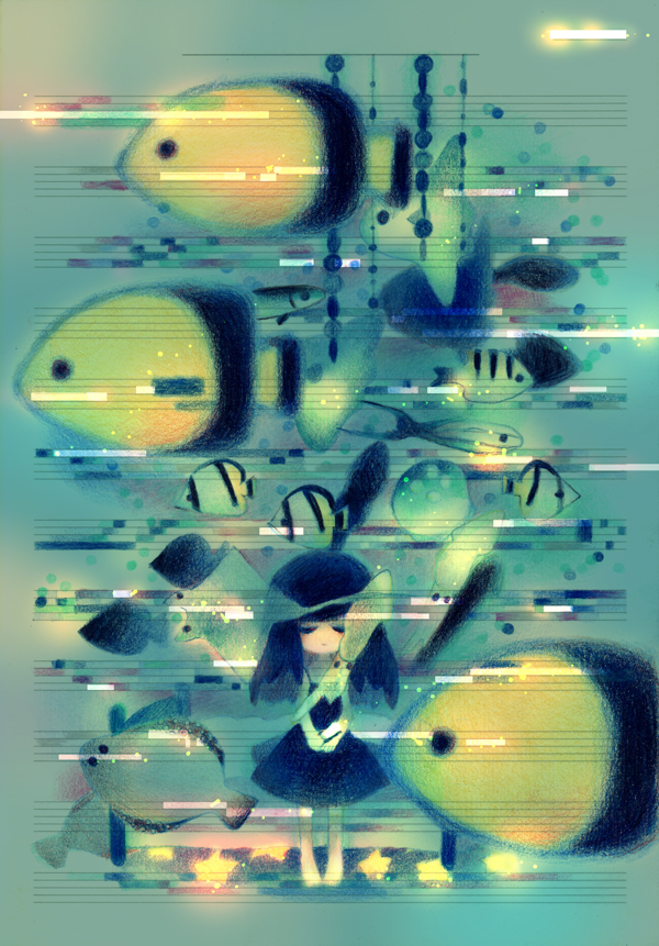 1girl, abstract, animal, bad_id, bad_pixiv_id, black_hair, chibi, closed_eyes