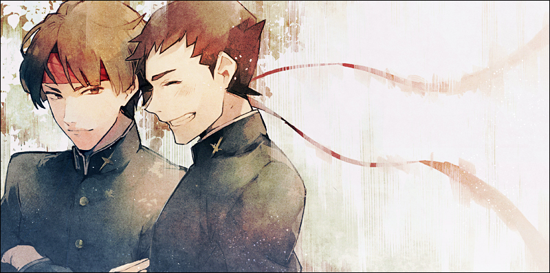 2boys, ace_attorney, black_jacket, blush, brown_hair, buttons, closed_eyes, closed_mouth