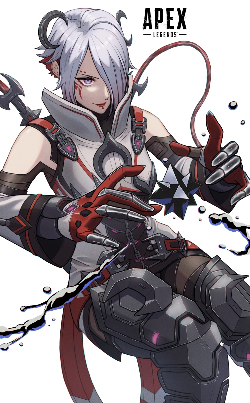 1girl, absurdres, animification, apex_legends, armored_boots, black_bodysuit, black_boots, blood_moon_catalyst