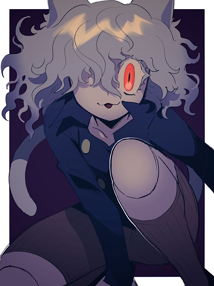 1other, :3, a_(poipiku_325815), androgynous, animal_ears, between_legs, blue_jacket, border