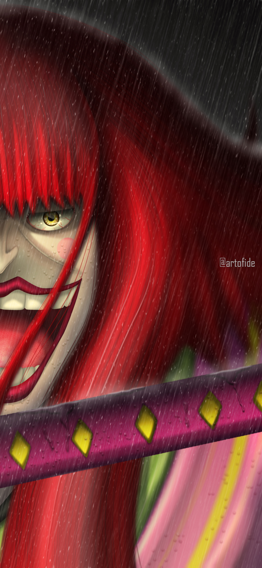 1boy, artist_name, artofide, blunt_bangs, blush_stickers, highres, kurozumi_kanjuro, long_hair