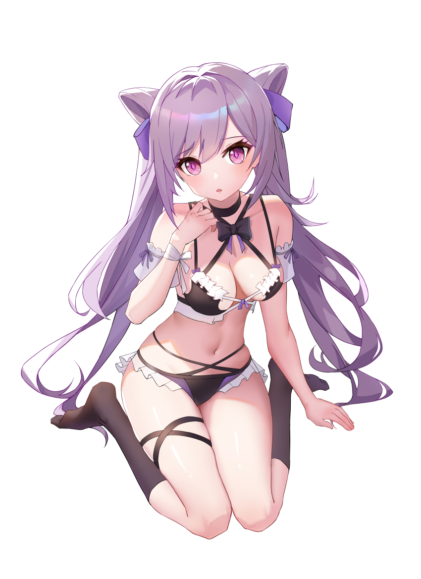 1girl, absurdres, bare_shoulders, bi_tian_li_de_xing, bikini, black_socks, breasts, commentary_request