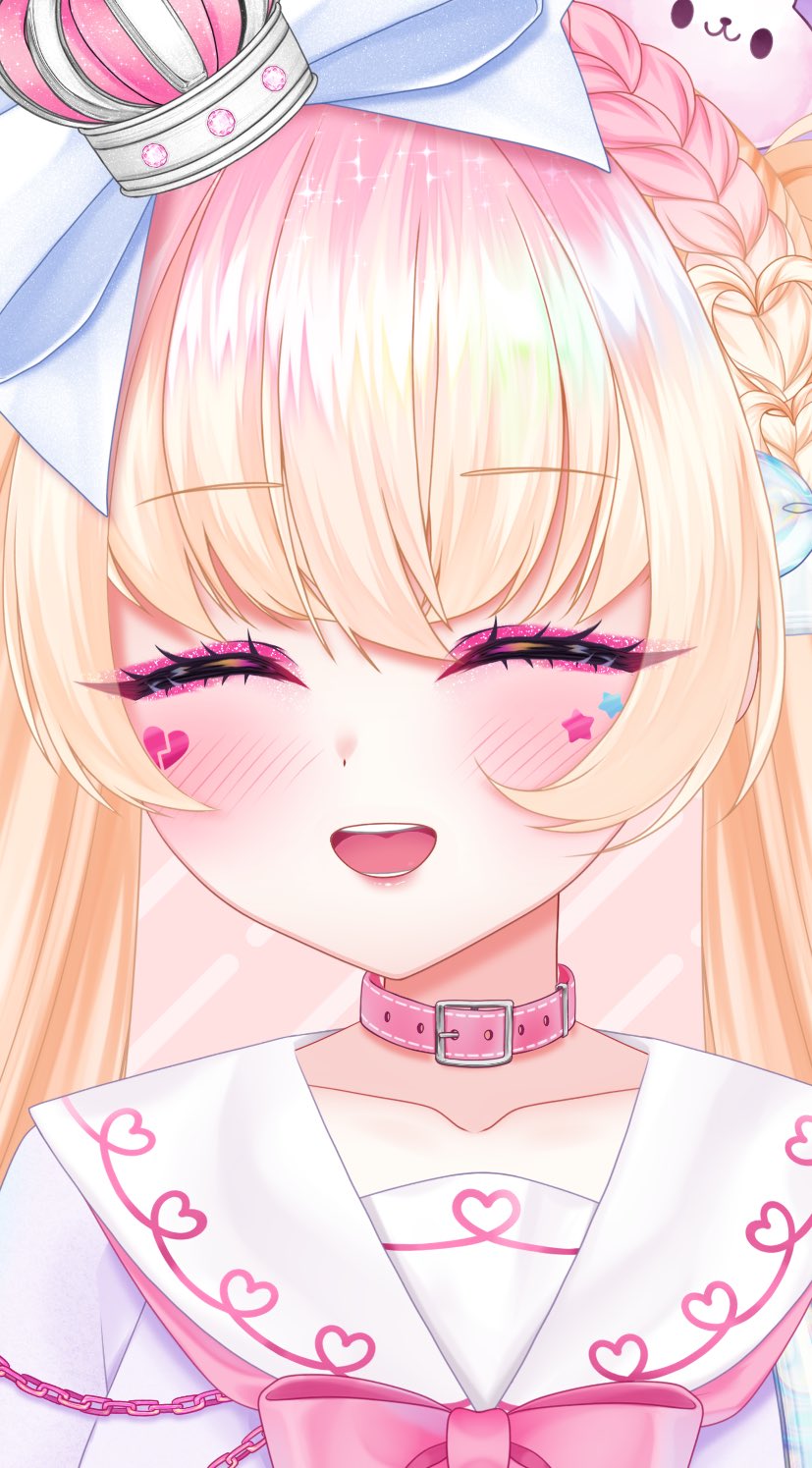 1girl, blonde_hair, blush, closed_eyes, collar, highres, kudalive, lina_vermillion