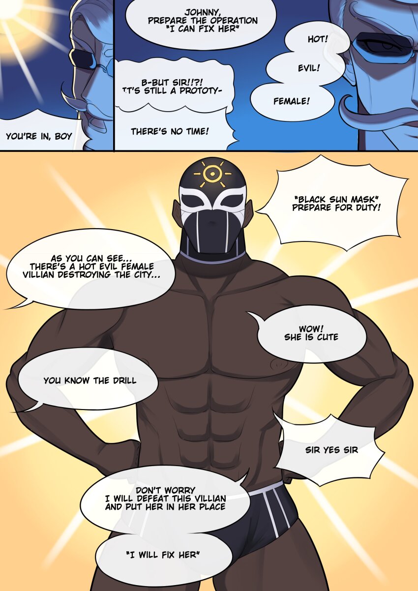 2boys, abs, absurdres, band-width, black_mask, bulge, cowboy_shot, dark-skinned_male