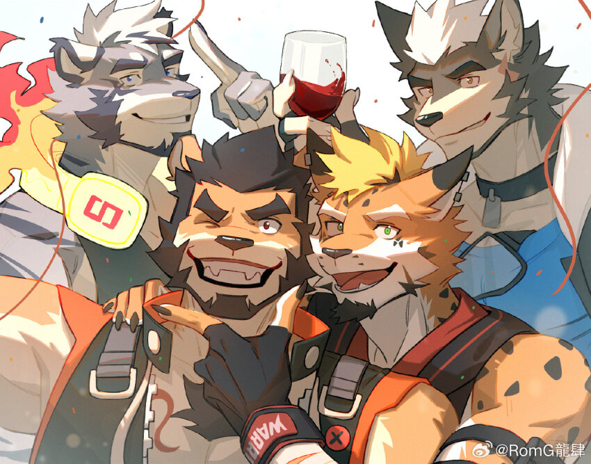 4boys, :d, alca_(wakatanka4), alca_the_lion, animal_ears, bara, beard, beenic