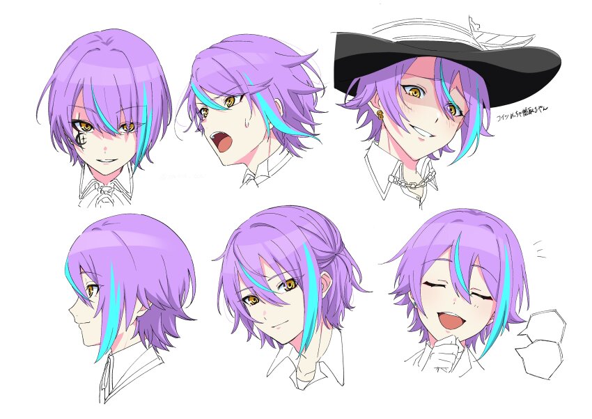 1boy, absurdres, blue_hair, blush, collared_shirt, colorful_festival_(project_sekai), crescent, crescent_facial_mark