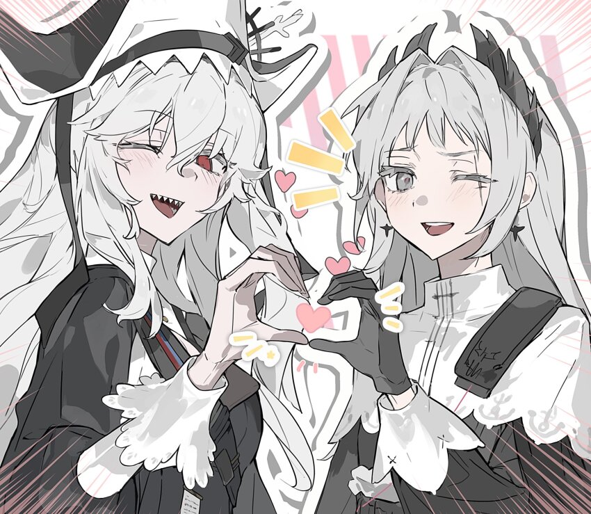 2girls, arknights, black_dress, black_gloves, black_jacket, blush, dress, earrings