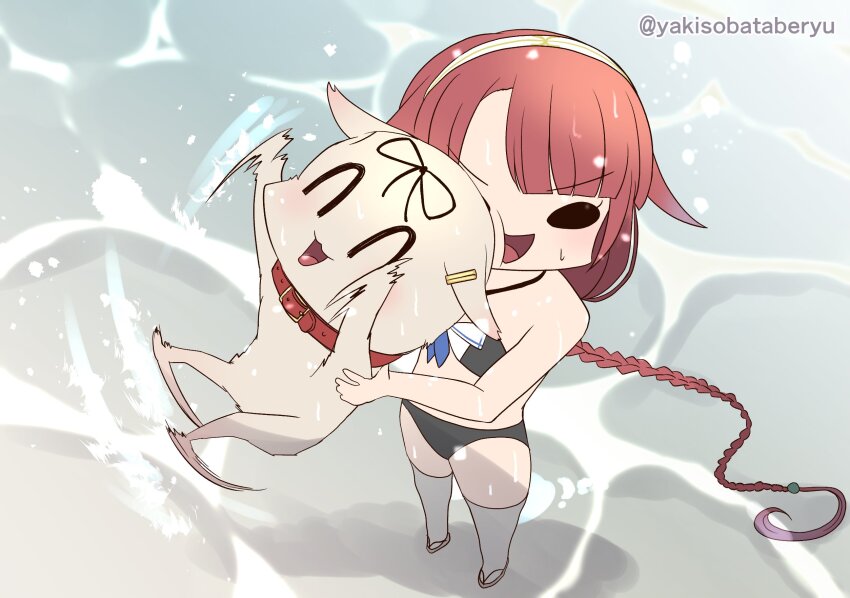 1girl, adapted_costume, animal_collar, animalization, asymmetrical_bangs, bikini, black_bikini, braid