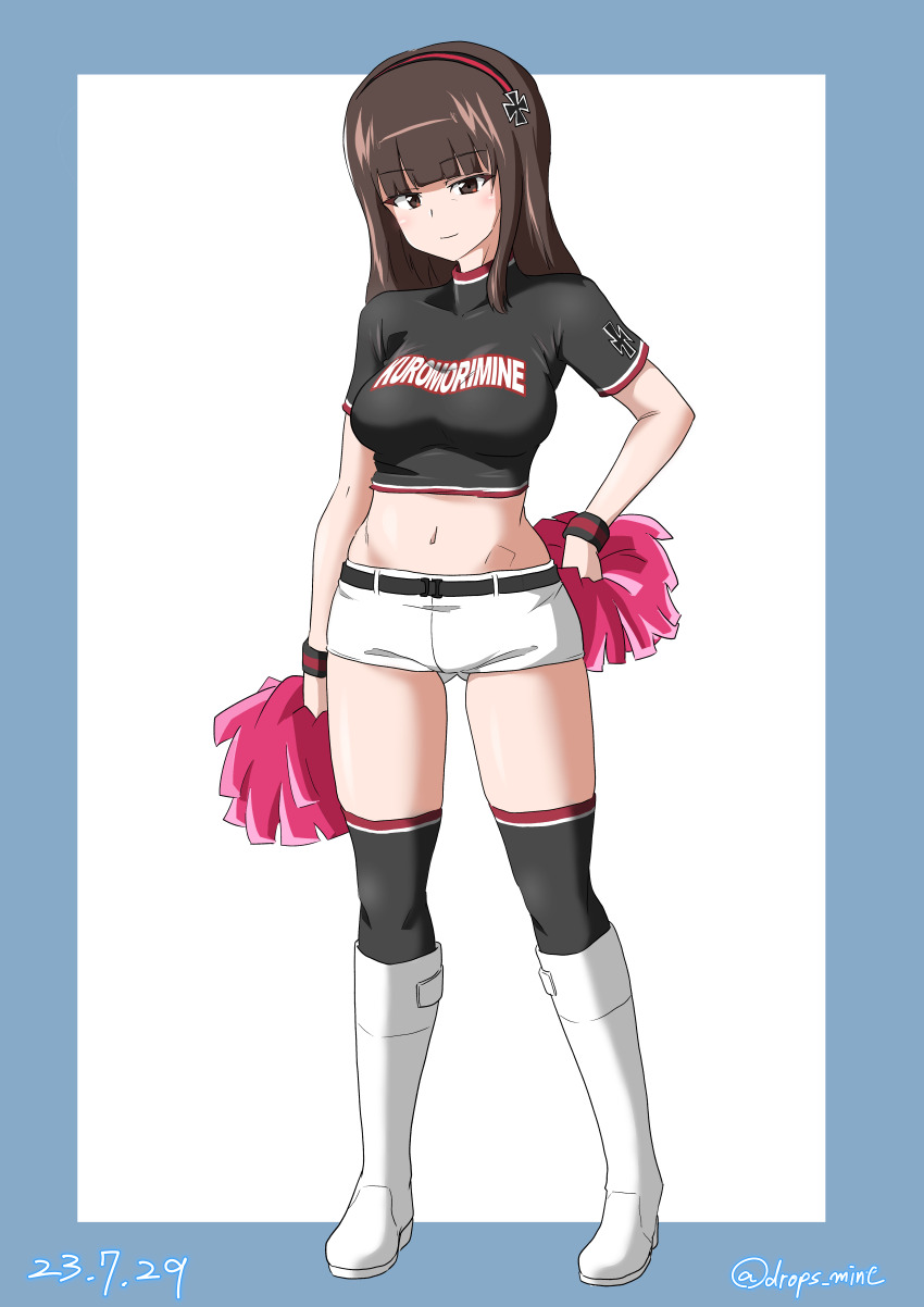 1girl, absurdres, belt, black_belt, black_eyes, black_hair, black_shirt, black_thighhighs