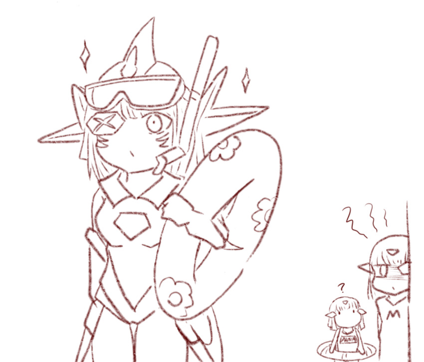 3girls, 4m_yugami, ?, adeline_(girls'_frontline), alina_(girls'_frontline), alina_(mosasaur_rider)_(girls'_frontline), anna_(girls'_frontline), around_corner