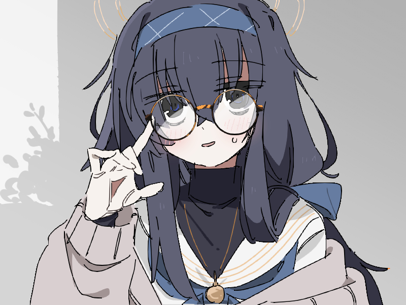 1girl, bags_under_eyes, black_eyes, black_hair, blue_archive, cardigan, eezee56, glasses