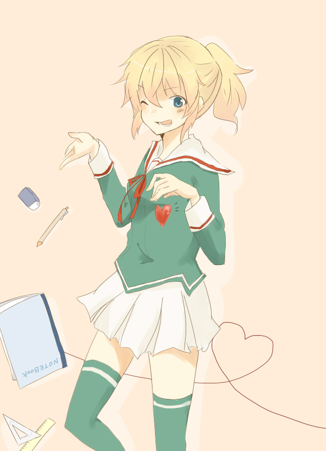 05_21, bad_id, bad_pixiv_id, blonde_hair, ponytail, school_uniform, skirt, thighhighs, umineko_no_naku_koro_ni, ushiromiya_jessica