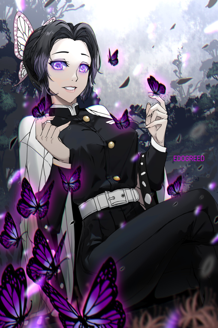 1girl, absurdres, belt, belt_buckle, black_hair, black_jacket, black_pants, buckle