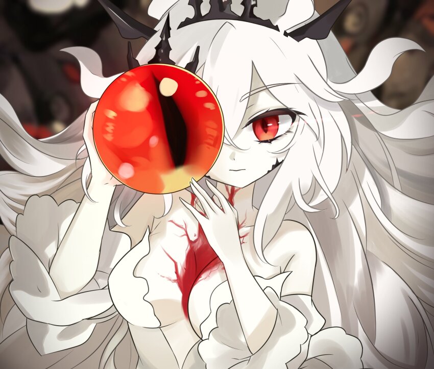 1girl, arbiter_the_hierophant_v_(azur_lane), azur_lane, bare_shoulders, breasts, center_opening, cleavage, closed_mouth